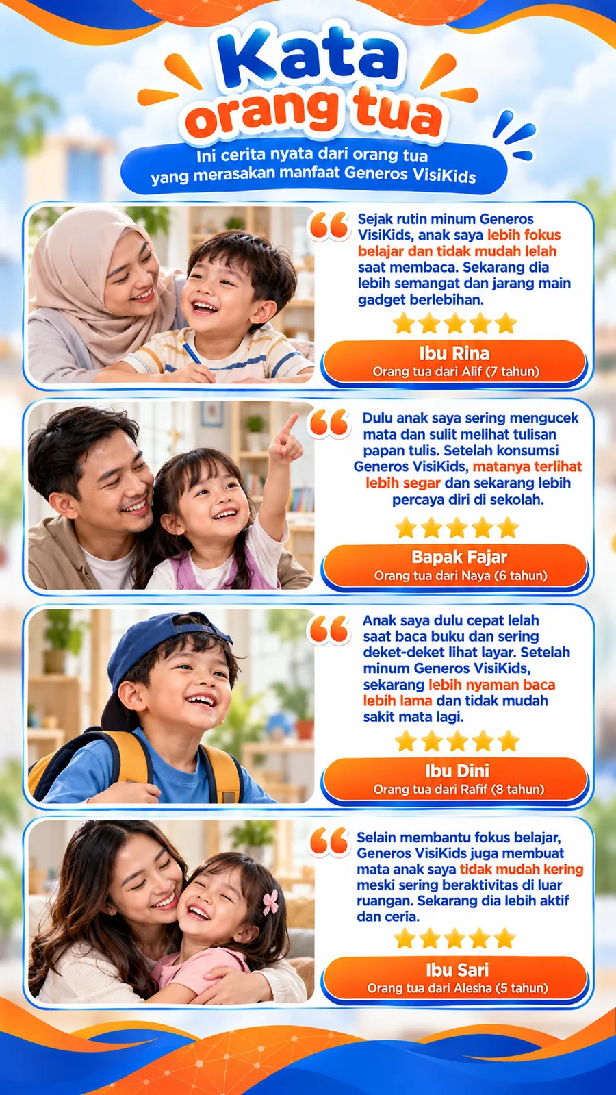 Cerita nyata dari orang tua yang merasakan manfaat Generos VisiKids.